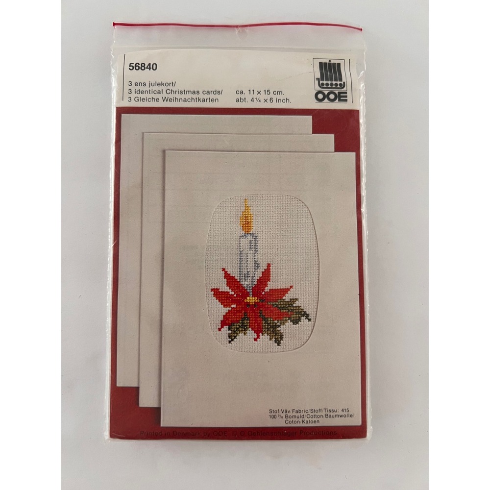 OOE Poinsettia Candle Christmas Card Cross Stitch Kit 56840 Set of 3 Denmark